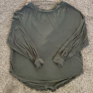 Free People | Women's Long Sleeve Deep V-Back Tee in Olive Green | Size XS